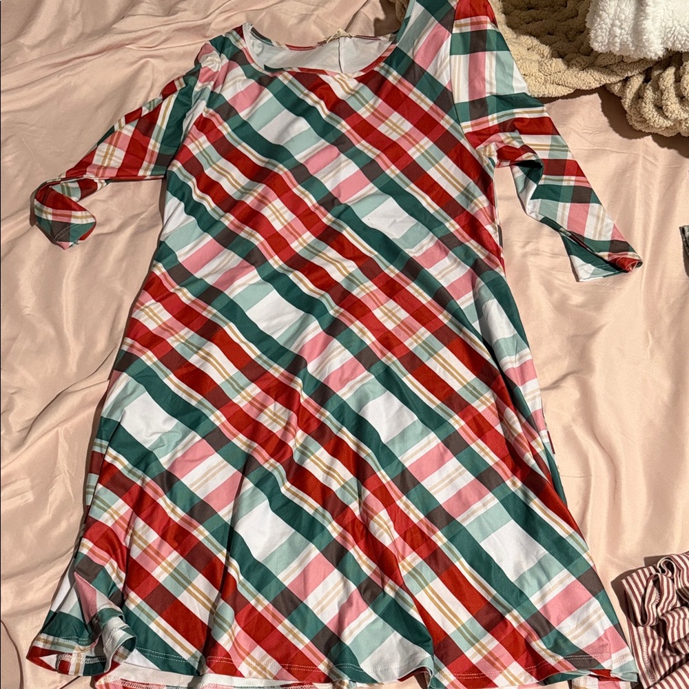Plaid womens Dress in Red, Green, and White Easter Christmas